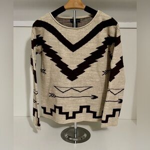 Lauren Jeans Co. Ralph Lauren Cotton Southwest Aztec Beige Brown Knit Sweater Sm